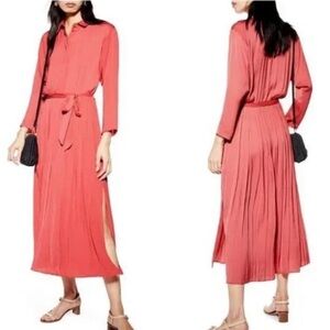 Topshop Women’s Satin Pleated Elastic Waist Long Sleeve Dress Size 6
